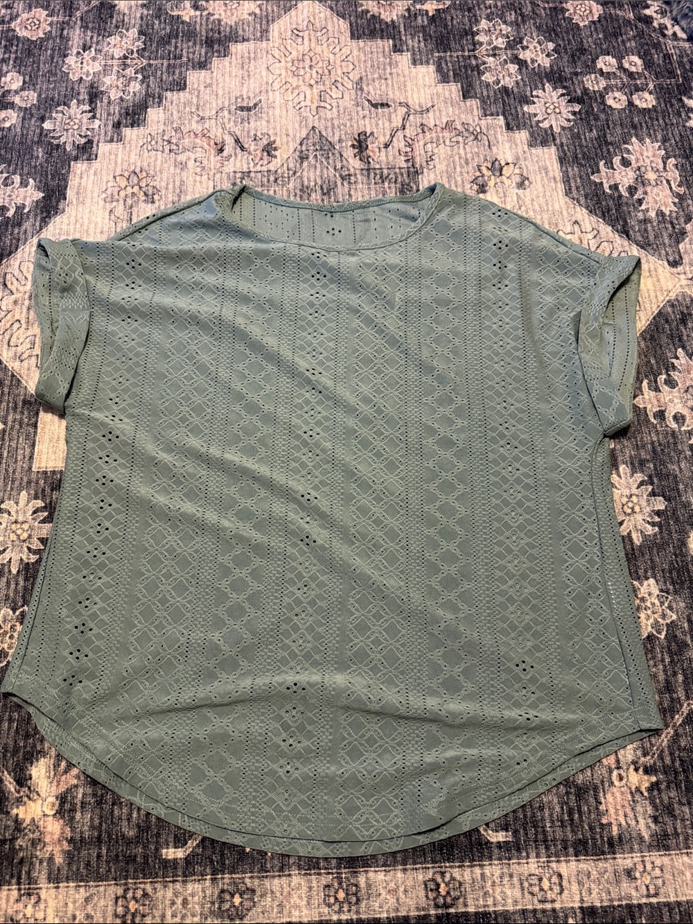 Women's Eyelet Knit Short Sleeve Top - Sage Green